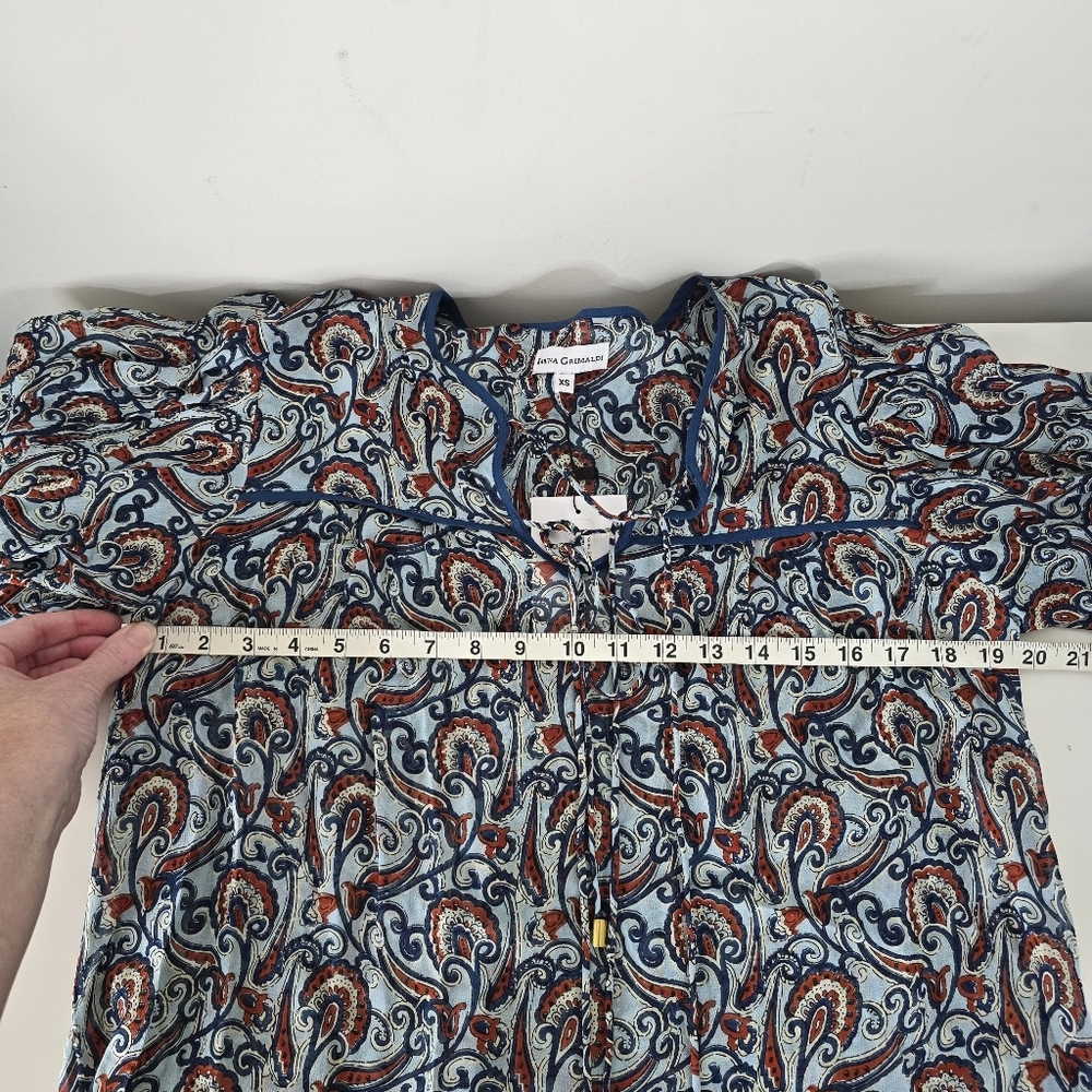 NWT Karina Grimaldi Eliza Long Sleeve Semi Sheer Blouse XS Blue Paisley Print - Picture 10 of 11